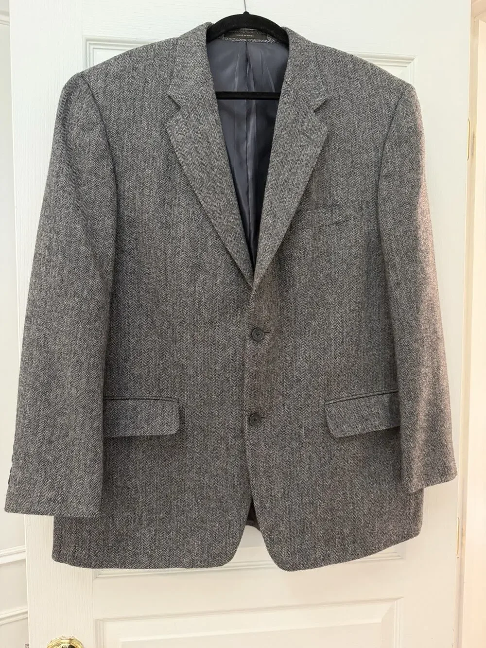 Tasso Elba 100% Camel Hair Sport Coat Blazer Gray Herringbone Men’s 44R 2 Btn